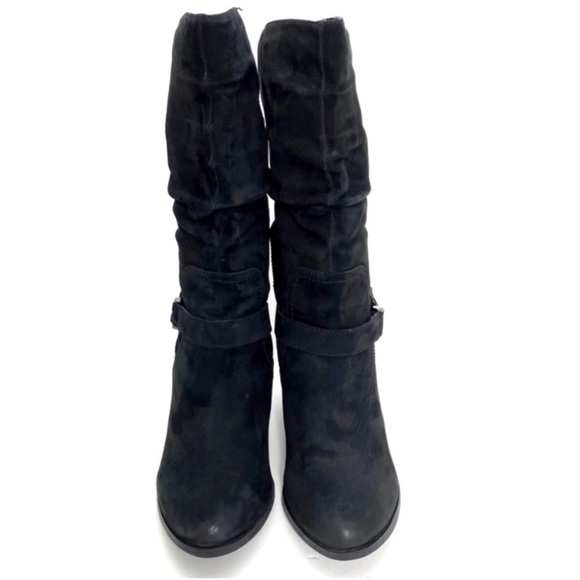 ALDO Suede Belted Slip-on Mid-Calf Heel Boot in Black Size 8.5 - Picture 2 of 9